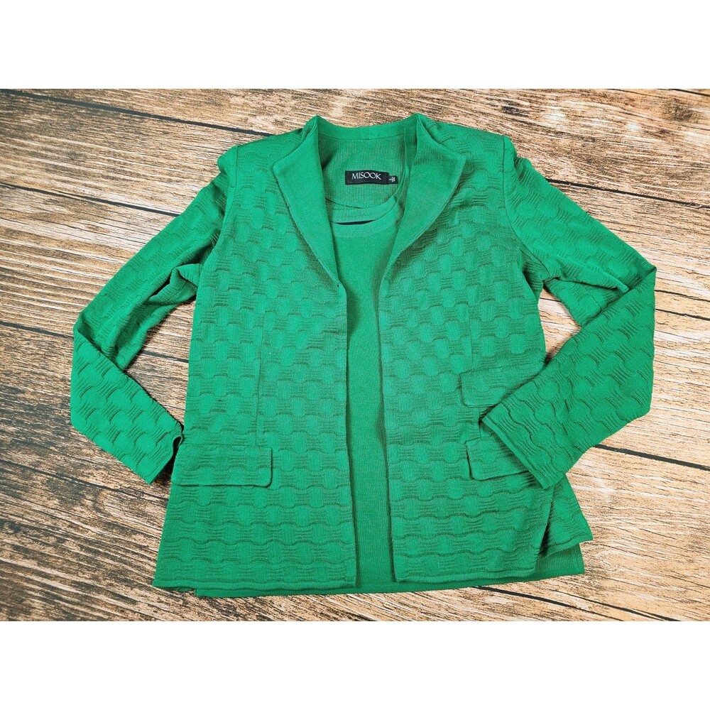 VTG Misook 2Pcs Set Knit Acrylic Cardigan & Tank Top Green Womens S READ!!